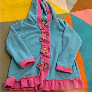 Millie Loves Lily Blue & Pink Floral Fleece Hooded jacket Size 8 ruffles